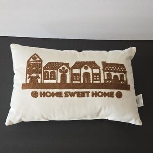 Merry Moments Stitched Home Sweet Home Cream Brown 12 x 18 Decorative Pillow